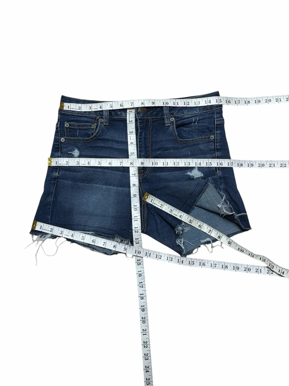 American Eagle Hi Rise Shortie Women’s 10 Blue Jeans Distressed Denim High Rise